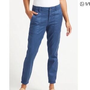 Level 99 Pants Womens 26 Blue Izzy Patch Pocket Cuff Linen Blend Joggers